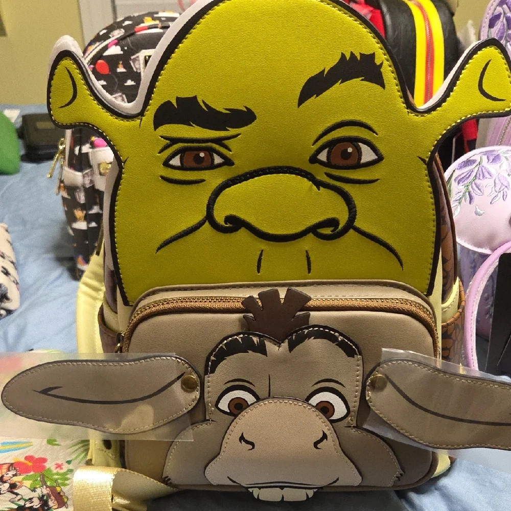 Loungefly Shrek and Donkey Backpack - Green and Tan